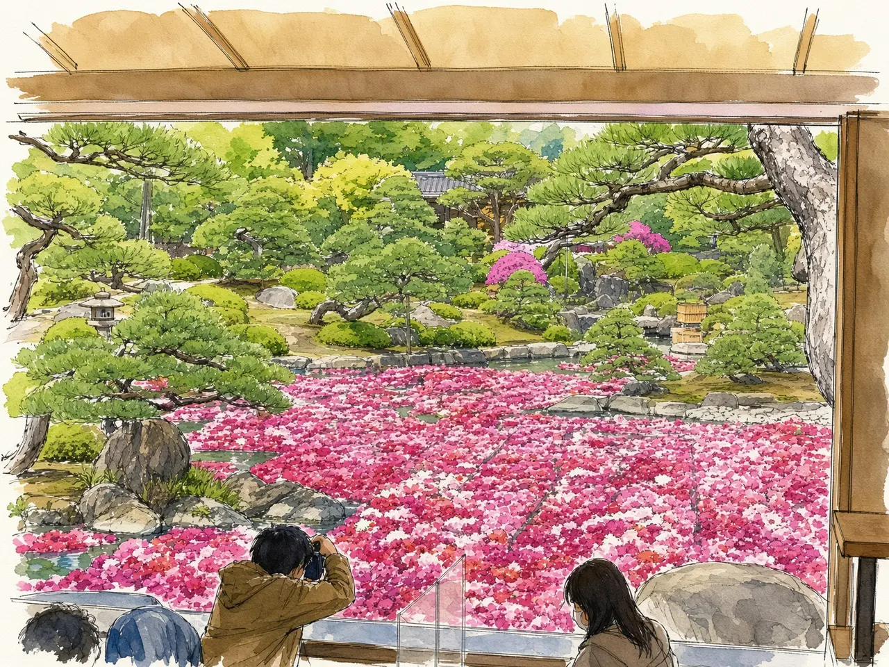 花園を眺める午後 — 撮影写真をもとにAIで水彩画調へ再構成