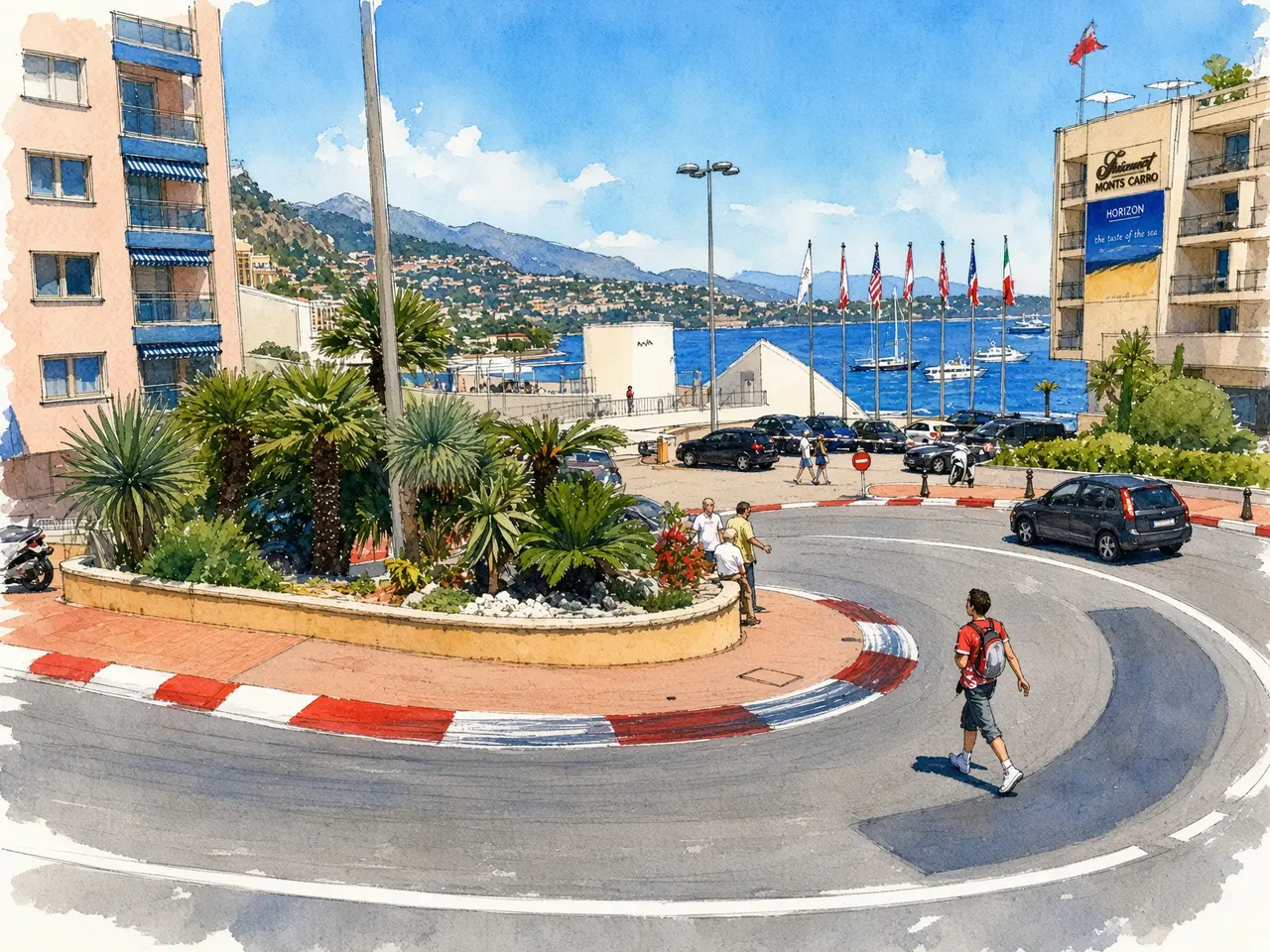 港町の青い午後 — 撮影写真をもとにAIで水彩画調へ再構成