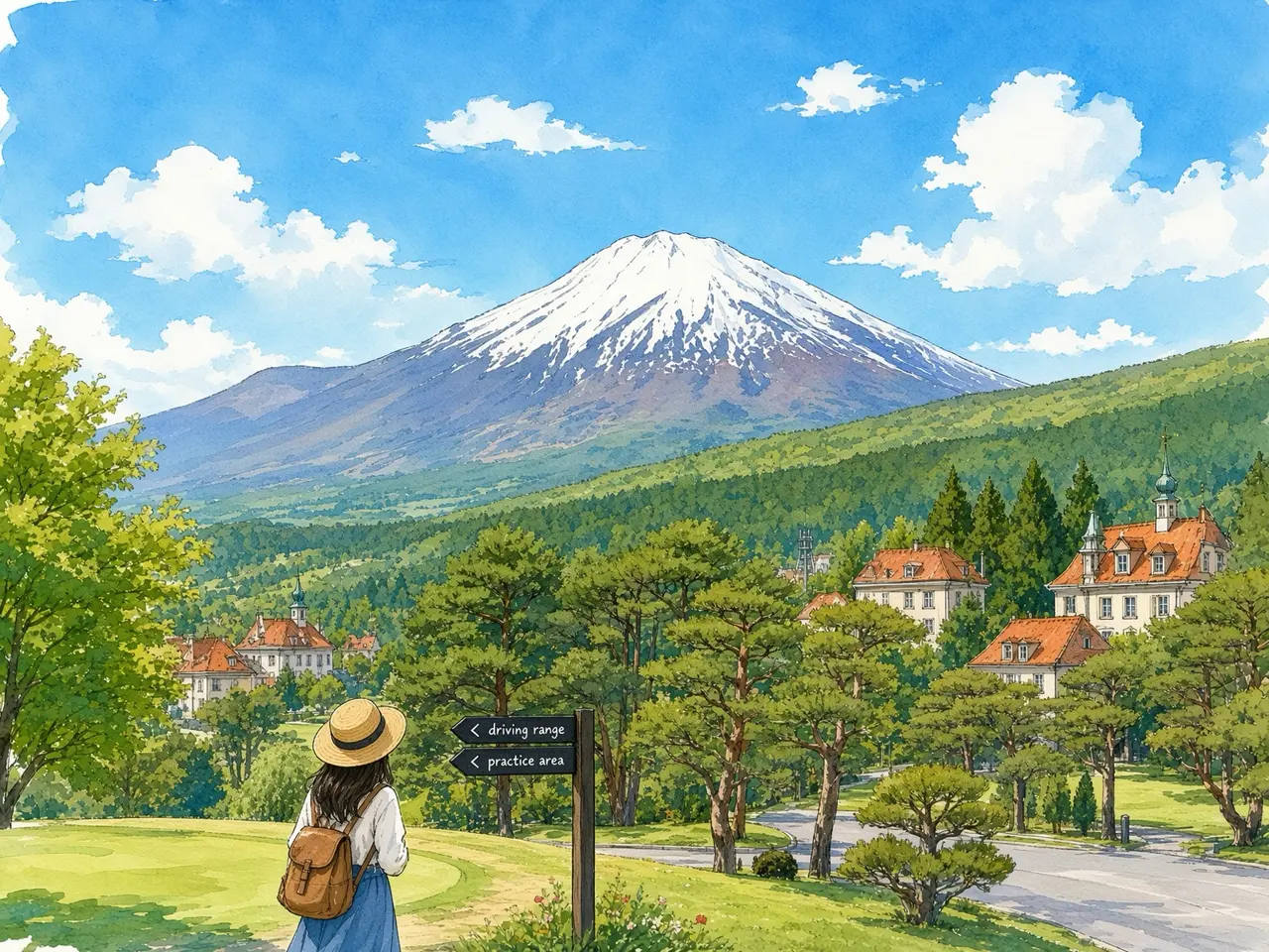 富士を望む旅路 — 撮影写真をもとにAIで水彩画調へ再構成