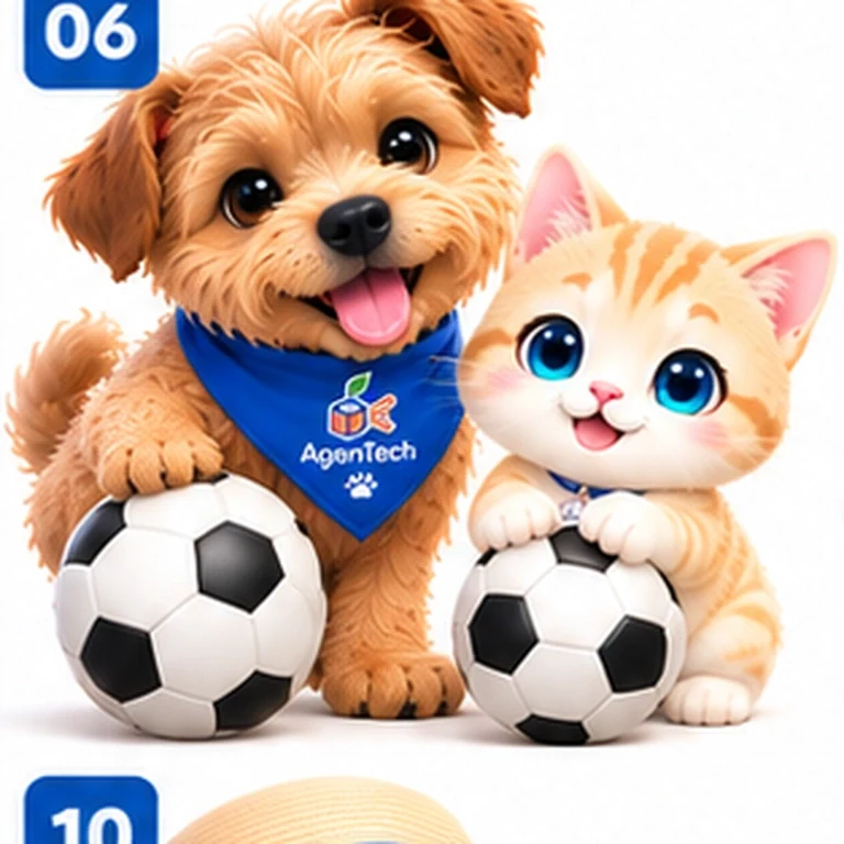 サッカーボールに前足をのせたフィリアとAIにゃん